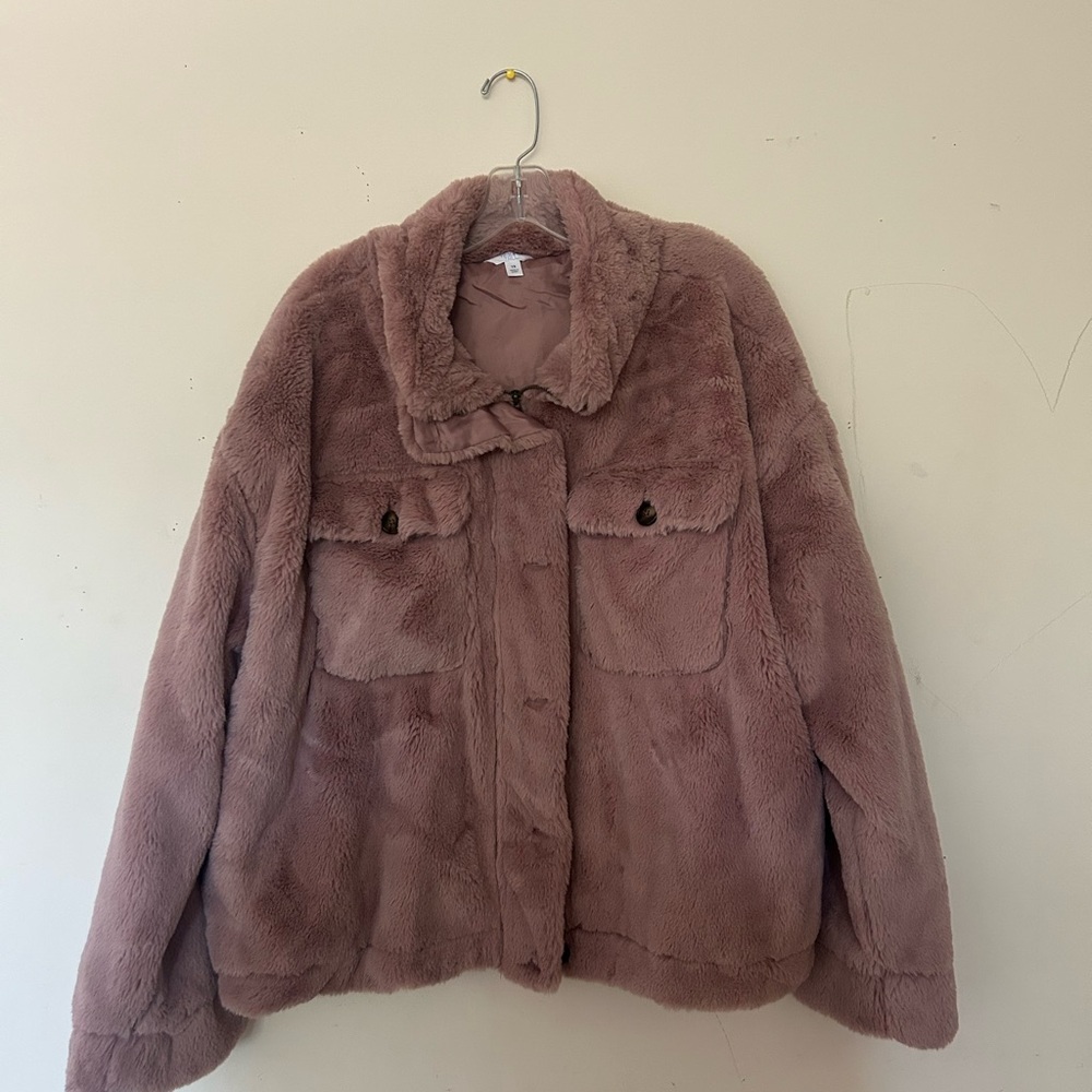 Time and Tru Pink Teddy Jacket Cozy Fleece Outerwear